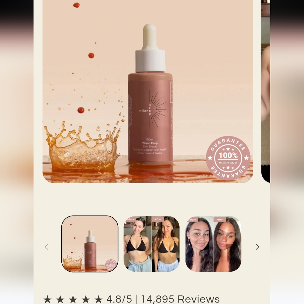 NIB Milano Water Tanning Product. Watermelon Flavour, Add To Water 4 Pack